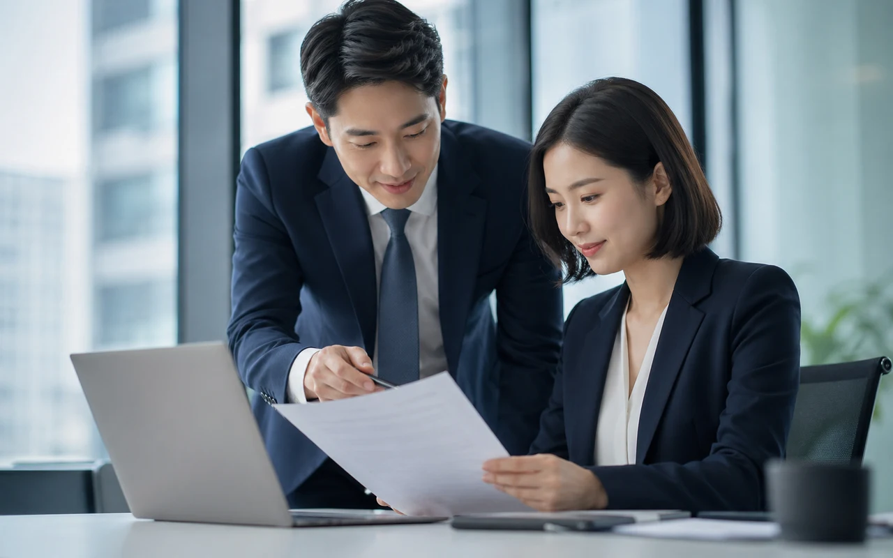 법무·특허·세무·노무 파트너가 고객 문서를 검토하는 모습